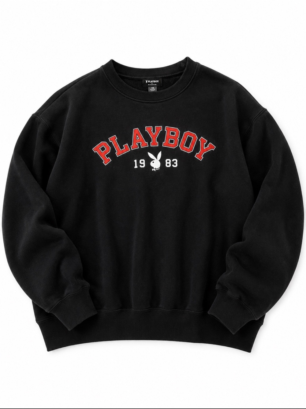 Playboy x PacSun Oversized Crewneck Sweatshirt Black Graphic Pullover XS Y2K